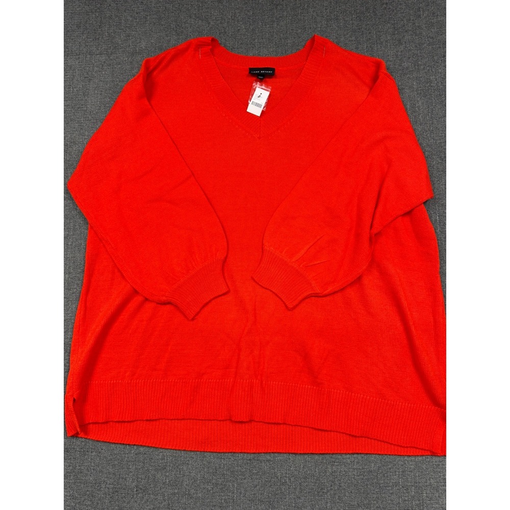 Lane Bryant Womens Plus Size 26/28 Orange V-Neck Balloon Sleeve Knit Sweater NWT